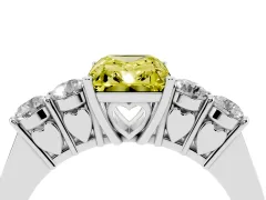 Fancy Yellow Radiant Cut Diamond Five-Stone Prong Set Band Ring Set in White gold with Polished Band