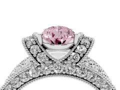 Fancy Pink Pear Cut Diamond Milgrain Halo Pavé Engagement Ring Set in Platinum with Prong Setting