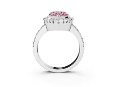 Fancy Pink Heart Cut Diamond Halo Ring Set in Platinum with Pavé Shank and Prong Setting