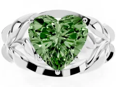 Fancy Green Heart Cut Diamond Leaf-Inspired Engagement Ring Set in White gold with Round Accents