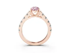 Fancy Pink Pear Cut Diamond Solitaire Ring Set in Rose gold with Cut-Down Micro Pavé Band and Prong Setting