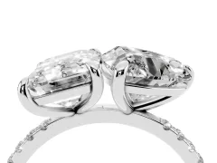 Emerald and Heart Toi Moi Ring Set in Silver with Prong Setting and Pavé Band