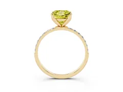 Fancy Yellow Princess Cut Diamond Solitaire Engagement Ring Set in Yellow gold with Round Pavé Band and Prong Setting