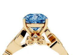 Fancy Blue Cushion Cut Diamond Vine Band Solitaire Ring Set in Yellow gold with Milgrain Prong Setting
