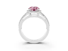 Fancy Pink Round Cut Diamond Halo Ring Set in Silver with Double Pavé Split Shank