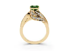 Fancy Green Asscher Cut Diamond Solitaire Ring Set in Yellow gold with Layered Twist Pavé Band