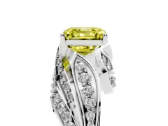 Fancy Yellow Asscher Cut Diamond Solitaire Ring Set in Silver with Layered Twist Pavé Band