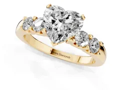 Heart Cut Diamond Five-Stone Prong Set Engagement Ring Set in Yellow gold with Channel Band