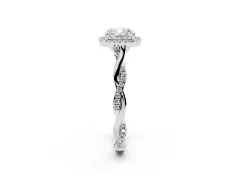 Cushion Cut Diamond Halo Twist Band Solitaire Ring Set in Silver with Prong Setting