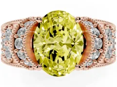 Fancy Yellow Oval Cut Diamond Milgrain Halo Pavé Engagement Ring Set in Rose gold with Prong Setting