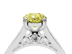 Fancy Yellow Oval Cut Diamond Channel Set Solitaire Engagement Ring Set in Silver with Prong Setting