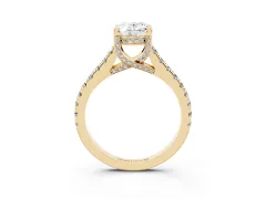 Oval Cut Diamond Solitaire Ring Set in Yellow gold with Brilliant Pavé Band and Prong Setting