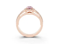 Fancy Pink Pear Cut Diamond Halo Ring Set in Rose gold with Double Pavé Split Shank