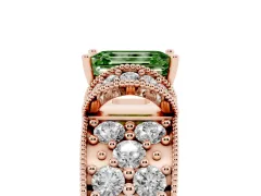 Fancy Green Emerald Cut Diamond Milgrain Halo Pavé Engagement Ring Set in Rose gold with Prong Setting
