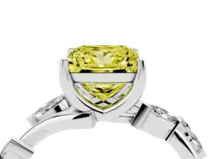 Fancy Yellow Princess Cut Diamond Solitaire Ring Set in White gold with Twisted Marquise Accent Band