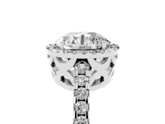 Round Cut Diamond Halo Ring Set in Silver with Pavé Shoulders and Halo-Framed Center