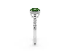 Fancy Green Cushion Cut Diamond Solitaire Engagement Ring Set in Silver with Pavé Band and Prong Setting