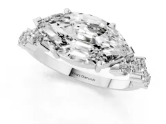 Marquise Cut Diamond Ring Set in Platinum with Scattered Round Accents