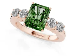Fancy Green Radiant Cut Diamond Five-Stone Prong Set Band Ring Set in Rose gold with Polished Band