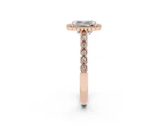 Radiant Cut Diamond Halo Ring Set in Rose gold with Pavé Milgrain Band