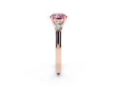 Fancy Pink Round Cut Diamond Five-Stone Prong Set Band Ring Set in Rose gold with Polished Band