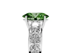 Fancy Green Oval Cut Diamond Solitaire Ring Set in White gold with Pavé-Set Band and Prong Setting