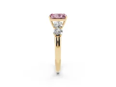 Fancy Pink Radiant Cut Diamond Five-Stone Prong Set Ring Set in Yellow gold with Classic Band