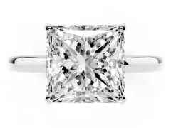 Princess Cut Diamond Solitaire Ring Set in Silver with Plain Band and Prong Setting