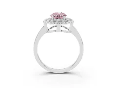 Fancy Pink Oval Cut Diamond Halo Cluster Engagement Ring Set in Silver with Solitaire Band and Prong Setting