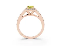 Fancy Yellow Emerald Cut Diamond Halo Split Shank Pavé Ring Set in Rose gold with Prong Setting