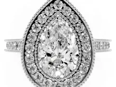 Pear Cut Diamond Halo Milgrain Pavé Band Ring Set in Platinum with Prong Setting