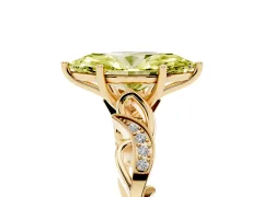 Fancy Yellow Marquise Cut Diamond Vine Band Solitaire Ring Set in Yellow gold with Milgrain Prong Setting
