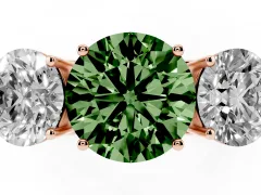 Fancy Green Round Cut Diamond Three-Stone Ring Set in Rose gold with Textured Band