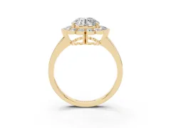Round Cut Diamond Halo Cluster Engagement Ring Set in Yellow gold with Solitaire Band and Prong Setting