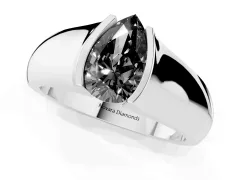 Fancy Black Pear Cut Diamond Bezel Solitaire Ring Set in White gold with Wide Band