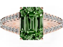 Fancy Green Emerald Cut Diamond Split Shank Pavé Engagement Ring Set in Rose gold with Prong-Held Center Stone