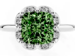Fancy Green Cushion Cut Diamond Round Cluster Halo Ring Set in Platinum with Solitaire Band and Prong Setting