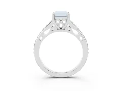 Radiant Cut Diamond Prong Set Solitaire Engagement Ring Set in Silver with Pavé Band