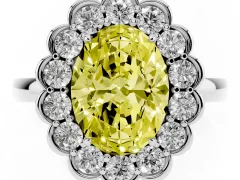Fancy Yellow Oval Cut Diamond Halo Cluster Engagement Ring Set in Silver with Solitaire Band and Prong Setting