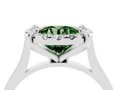 Fancy Green Round Cut Diamond Cluster Halo Solitaire Ring Set in White gold with Prong Setting