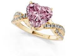 Fancy Pink Heart Cut Diamond Twist Pavé Solitaire Engagement Ring Set in Yellow gold with Prong Setting