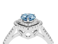 Fancy Blue Pear Cut Diamond Double Halo Ring Set in White gold with Pavé Band