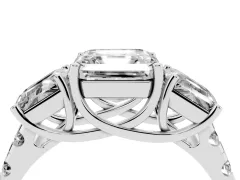 Asscher Cut Diamond Three-Stone Ring Set in Platinum with Pavé Band