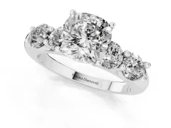 Cushion Cut Diamond Five-Stone Prong Set Ring Set in Silver with Classic Band