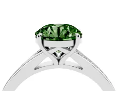 Fancy Green Round Cut Diamond Solitaire Ring Set in White gold with Pavé Accent Band and Classic Prong Setting