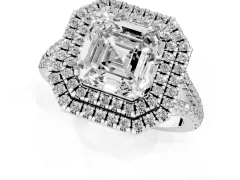Asscher Cut Diamond Double Halo Ring Set in Platinum with Pavé Band