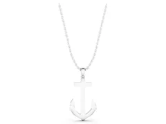 Anchor Pendant Set in Silver with Bezel-Set Round Diamond