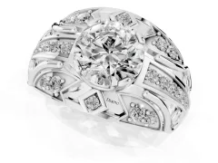 Round Cut Diamond Art Deco Ring Set in White gold with Pavé Split Shank