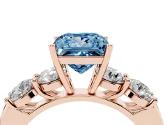 Fancy Blue Princess Cut Diamond Five-Stone Prong Set Ring Set in Rose gold with Classic Band