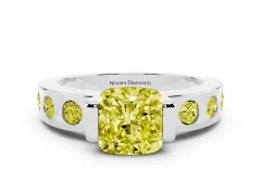 Fancy Yellow Cushion Cut Diamond Channel-Set Band Ring Set in White gold with Bezel Prong Setting